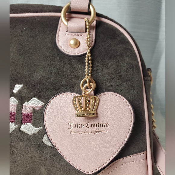 JUICY COUTURE chocolate/dusty blush retro vibe satchel crossbody bag - Picture 8 of 9